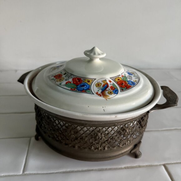Original The Hall China Co. Hot Dish with Silver Holder - Picture 6 of 6